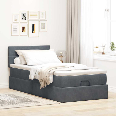 vidaXL Ottoman bed met matras 80x200cm fluweel donkergrijs afbeelding3 - 1