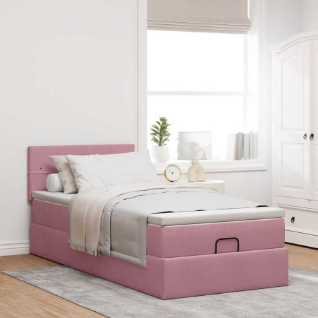 vidaXL Bedframe met matras 80x200cm fluweel roze afbeelding3 - 1