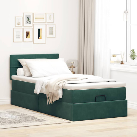 vidaXL Bedframe met matras 90x190cm fluweel donkergroen afbeelding3 - 1