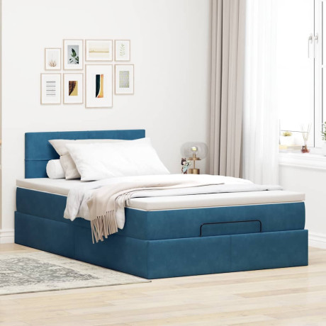 vidaXL Bedframe met matras 120x190 cm fluweel donkerblauw afbeelding3 - 1