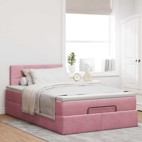 vidaXL Bedframe met matras 120x190 cm fluweel roze afbeelding3 - 1