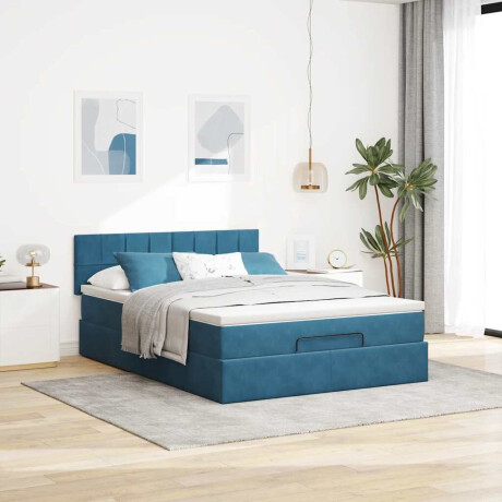 vidaXL Ottoman bed met matras 140x200cm fluweel donkerblauw afbeelding3 - 1