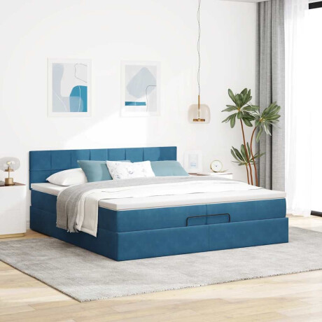 vidaXL Ottoman bed met matras 200x200 cm fluweel donkerblauw afbeelding3 - 1