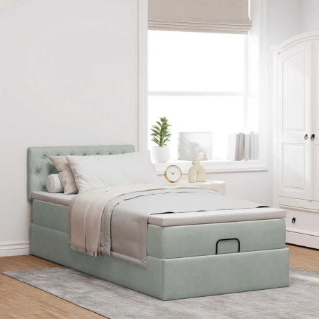 vidaXL Ottoman bed met matras 80x200cm fluweel lichtgrijs afbeelding3 - 1