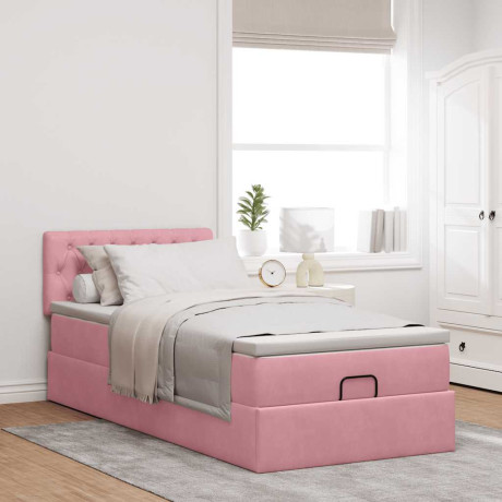 vidaXL Bedframe met matras 80x200cm fluweel roze afbeelding3 - 1