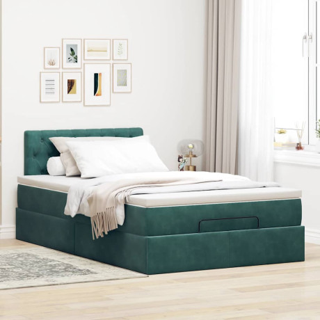 vidaXL Bedframe met matras 120x190 cm fluweel donkergroen afbeelding3 - 1