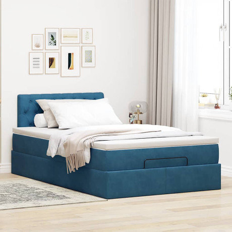 vidaXL Bedframe met matras 120x200cm fluweel donkerblauw afbeelding3 - 1