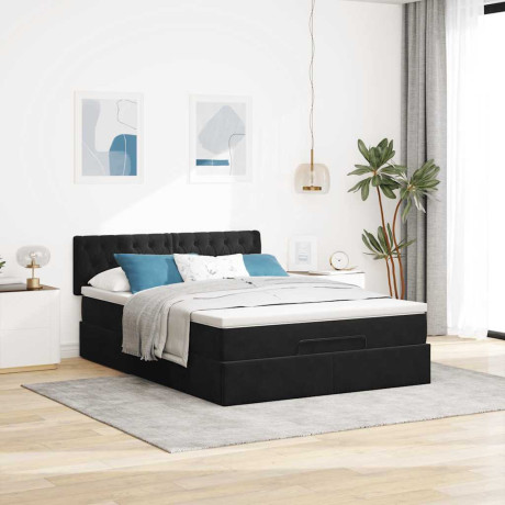 vidaXL Ottoman bed met matras 140x190cm fluweel zwart afbeelding3 - 1
