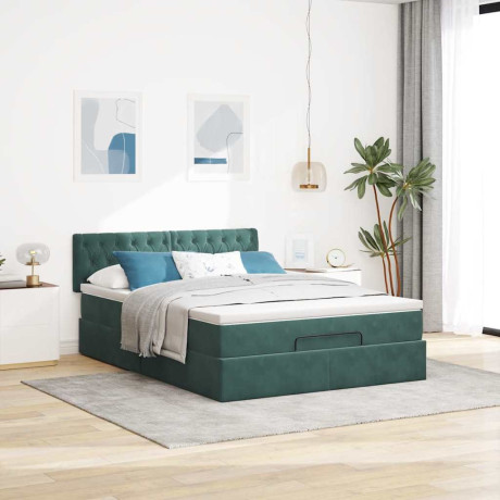 vidaXL Ottoman bed met matras 140x200cm fluweel donkergroen afbeelding3 - 1