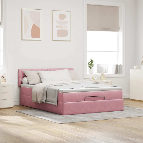 vidaXL Ottoman bed met matras 140x200cm fluweel roze afbeelding3 - 1