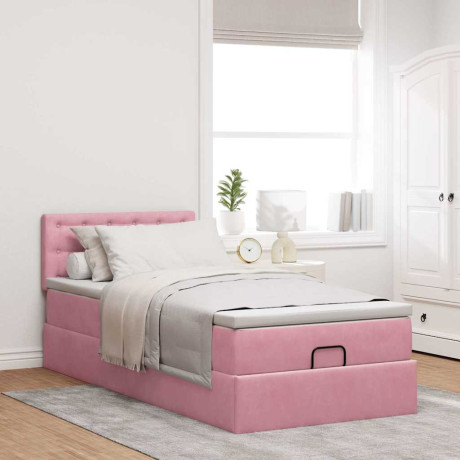 vidaXL Bedframe met matras 80x200cm fluweel roze afbeelding3 - 1