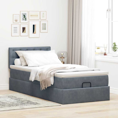 vidaXL Ottoman bed met matras 90x190cm fluweel donkergrijs afbeelding3 - 1