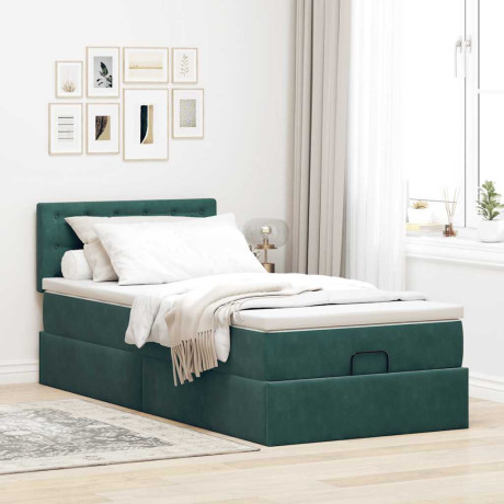 vidaXL Bedframe met matras 90x190cm fluweel donkergroen afbeelding3 - 1