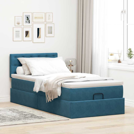 vidaXL Bedframe met matras 90x200cm fluweel donkerblauw afbeelding3 - 1