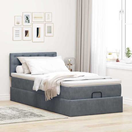 vidaXL Ottoman bed met matras 100x200 cm fluweel donkergrijs afbeelding3 - 1