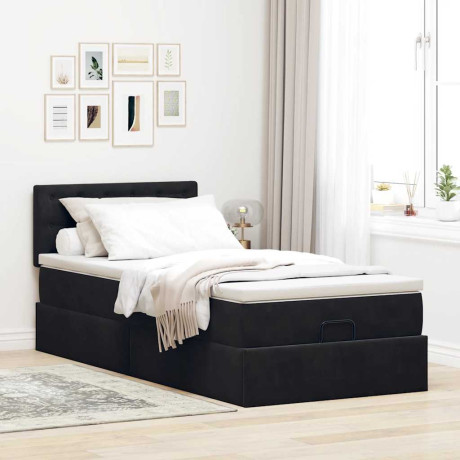 vidaXL Ottoman bed met matras 100x200 cm fluweel zwart afbeelding3 - 1