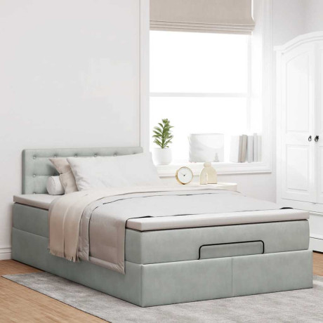 vidaXL Bed poef met matras 120x190 cm fluweel lichtgrijs afbeelding3 - 1