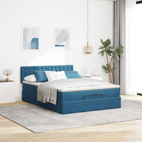 vidaXL Ottoman bed met matras 140x190cm fluweel donkerblauw afbeelding3 - 1