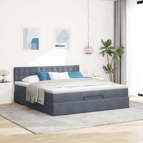 vidaXL Ottoman bed met matras 180x200cm fluweel donkergrijs afbeelding3 - 1