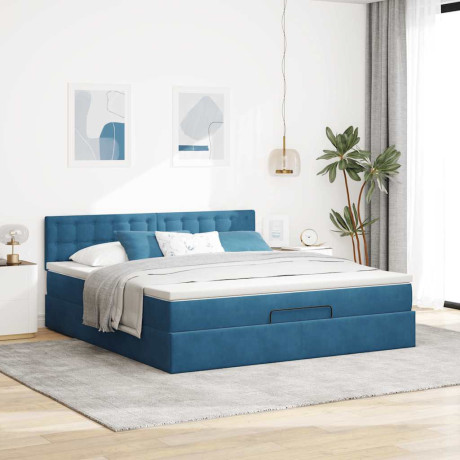 vidaXL Bedframe met matras 180x200 cm fluweel donkerblauw afbeelding3 - 1