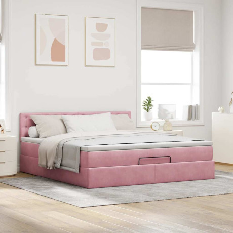 vidaXL Bedframe met matras 180x200 cm fluweel roze afbeelding3 - 1