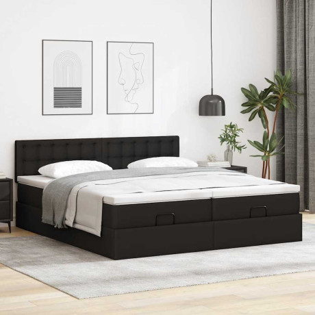 vidaXL Bedframe met matrassen 160x200cm kunstleer zwart afbeelding3 - 1