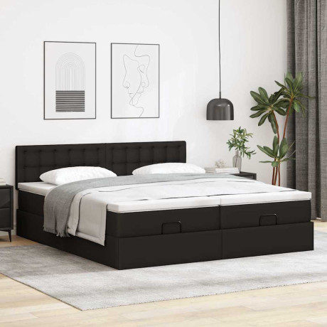 vidaXL Bedframe met matrassen 200x200cm kunstleer zwart afbeelding3 - 1