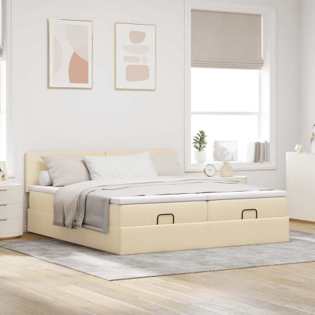 vidaXL Bedframe met matrassen 160x200cm stof crèmekleurig afbeelding3 - 1