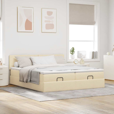 vidaXL Bedframe met matrassen 200x200cm stof crèmekleurig afbeelding3 - 1