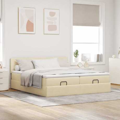 vidaXL Bedframe met matrassen 160x200cm stof crèmekleurig afbeelding3 - 1