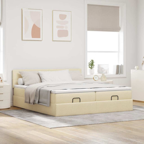 vidaXL Bedframe met matrassen 200x200cm stof crèmekleurig afbeelding3 - 1