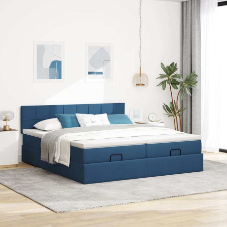 vidaXL Bedframe met matrassen 200x200cm stof blauw afbeelding3 - 1