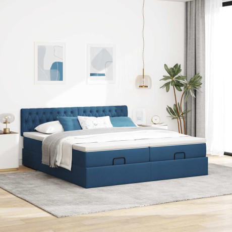 vidaXL Bedframe met matrassen 200x200cm stof blauw afbeelding3 - 1