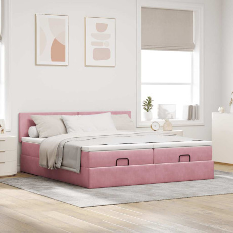 vidaXL Bedframe met matrassen 160x200cm fluweel roze afbeelding3 - 1