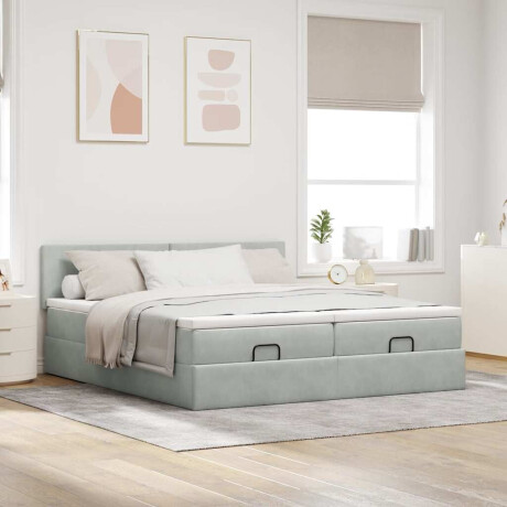 vidaXL Ottoman bed met matrassen 200x200cm fluweel lichtgrijs afbeelding3 - 1