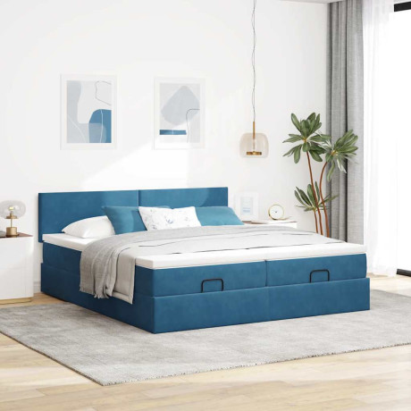 vidaXL Bedframe met matrassen 200x200cm fluweel donkerblauw afbeelding3 - 1