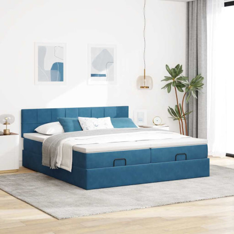 vidaXL Bedframe met matrassen 160x200cm fluweel donkerblauw afbeelding3 - 1