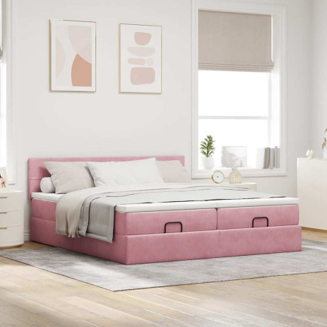 vidaXL Bedframe met matrassen 200x200cm fluweel roze afbeelding3 - 1