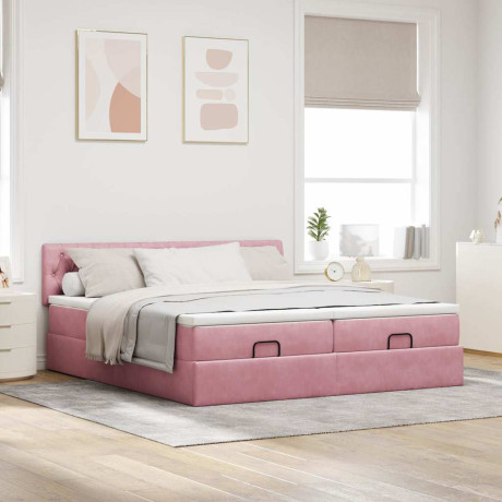 vidaXL Bedframe met matrassen 160x200cm fluweel roze afbeelding3 - 1