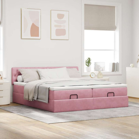 vidaXL Bedframe met matrassen 200x200cm fluweel roze afbeelding3 - 1