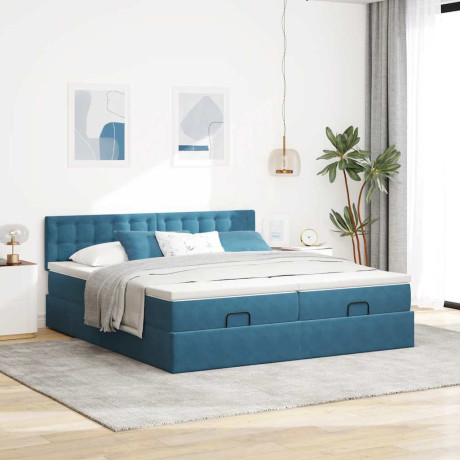 vidaXL Bedframe met matrassen 180x200cm fluweel donkerblauw afbeelding3 - 1