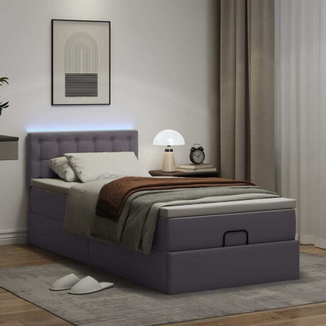 vidaXL Ottoman bed met matrassen en LED's 100x200cm kunstleer grijs afbeelding3 - 1