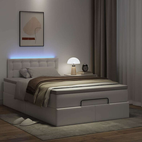 vidaXL Bed poef met matrassen en LED's 120x190cm kunstleer zuiver wit afbeelding3 - 1
