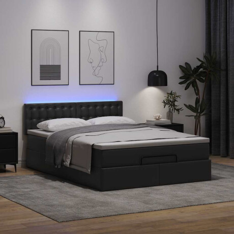 vidaXL Bed poef met matrassen en LED's 140x190cm kunstleer zwart afbeelding3 - 1