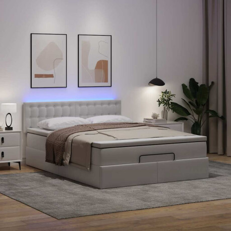 vidaXL Bed poef met matrassen en LED's 140x190cm kunstleer zuiver wit afbeelding3 - 1