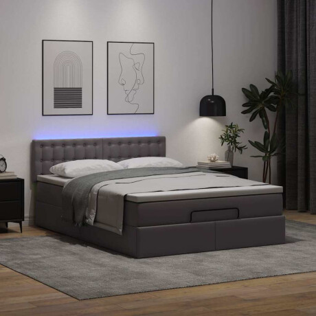 vidaXL Bed poef met matrassen en LED's 140x190cm kunstleer grijs afbeelding3 - 1