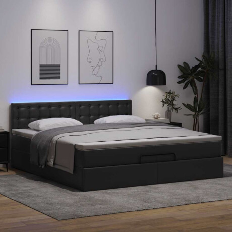 vidaXL Ottoman bed met matrassen en LED's 200x200cm kunstleer zwart afbeelding3 - 1