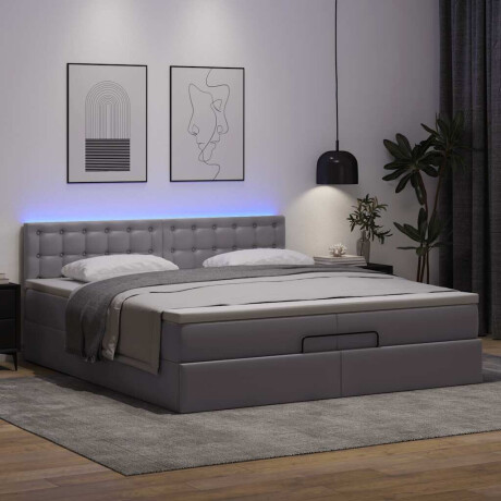 vidaXL Ottoman bed met matrassen en LED's 200x200cm kunstleer grijs afbeelding3 - 1
