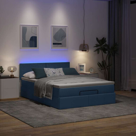 vidaXL Bed poef met matras en LED's stof 140x190 cm blauw afbeelding3 - 1