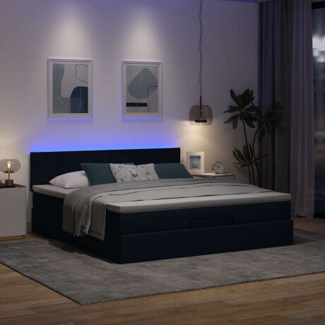 vidaXL Bed poef met matras en LED's 180x200 cm stof blauw afbeelding3 - 1